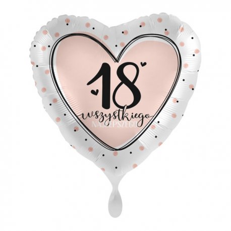 Balon Serce na 18 Urodziny - Wszystkiego Najlepszego - 18 cali