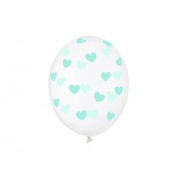 Balon lateksowy Crystal Clear 30 cm - Miętowe serduszka