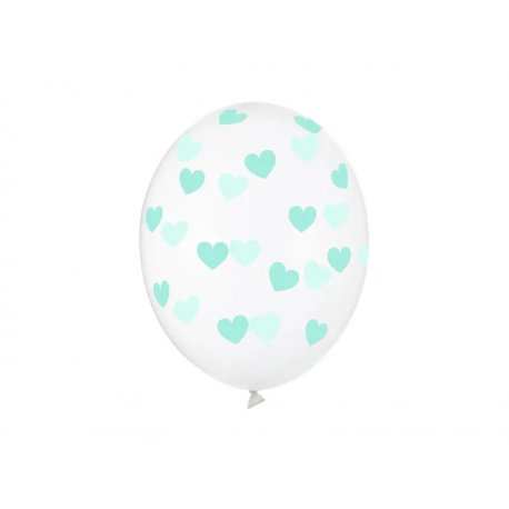 Balon lateksowy Crystal Clear 30 cm - Miętowe serduszka