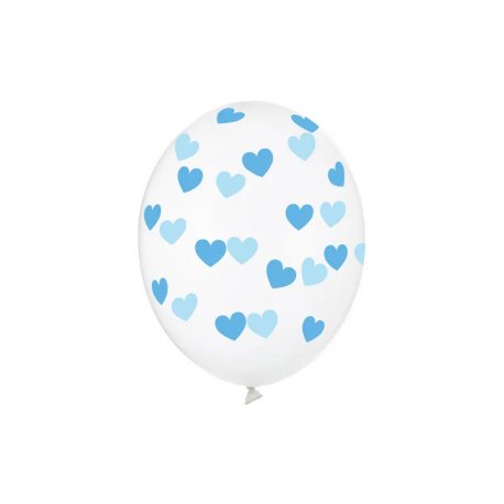 Balon lateksowy Crystal Clear 30 cm - Niebieskie serduszka