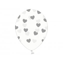 Balon lateksowy Crystal Clear 30 cm - Srebrne Serduszka