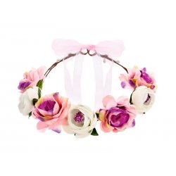 Wianek z białych i różowych kwiatów - 17 cm