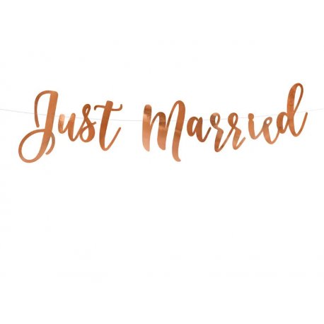 Banner "Just Married" - Różowe Złoto - 20 x 77 cm