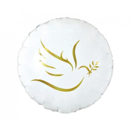 Balon foliowy ze złotym gołąbkiem - Na Chrzest lub Komunię Świętą - 45 cm