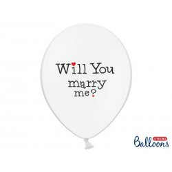 Balon lateksowy 30cm, Will you marry me? , Pastel Pure White
