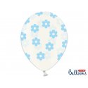 Balon lateksowy Crystal Clear 30 cm - Niebieskie kwiatki