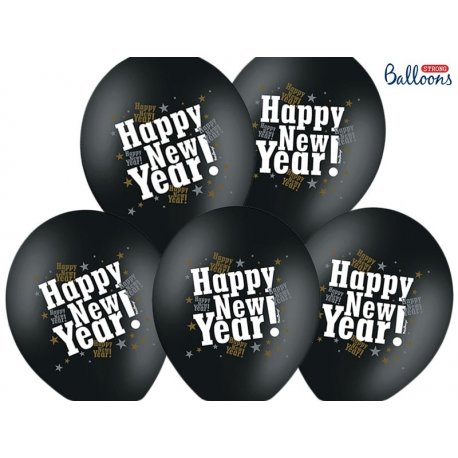 Balon lateksowy 30cm - Happy new year, Pastel Black
