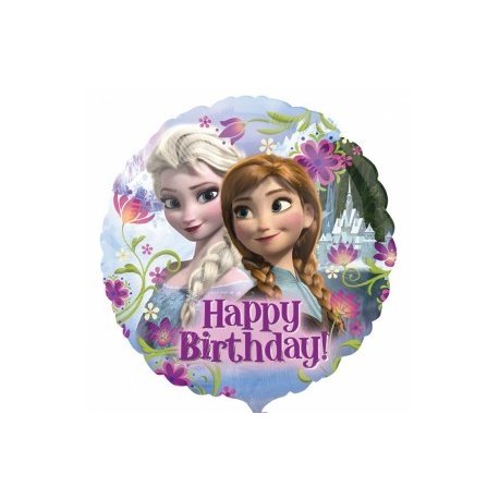 Balon foliowy okrągły 17" Elza i Anna z Krainy Lodu - Happy Birthday