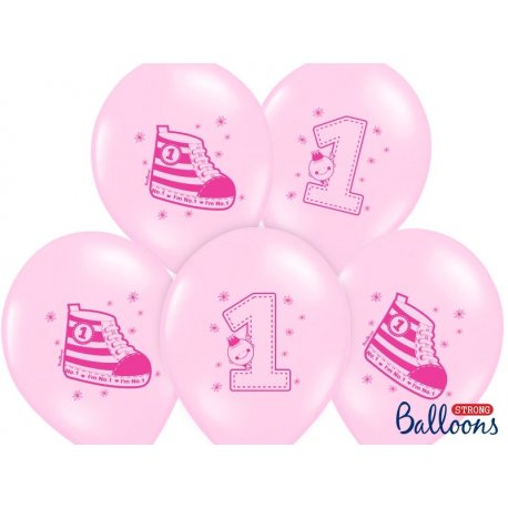Balon 30 cm Trampek na 1 urodziny - lateksowy, różowy