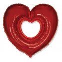 Balon foliowy - Serce otwarte, czerwone 24" - Napełniony helem