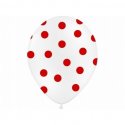 Balon lateksowy 30 cm - Kropki czerowne pastel white