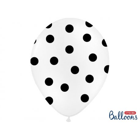 Balon lateksowy 30 cm - Kropki czarne pastel white