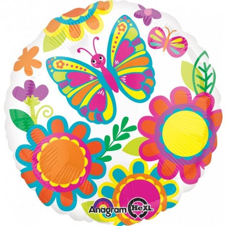 Balon foliowy 17" motyl i kwiaty