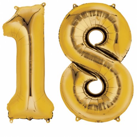 Balony 18 złote - dekoracje na urodziny 88cm wysokie