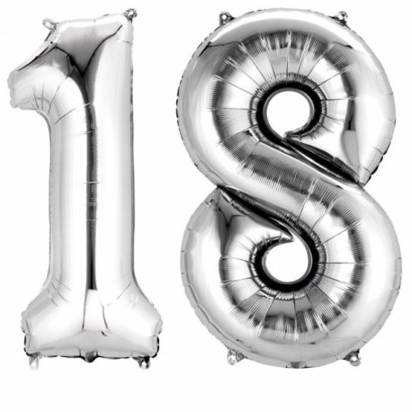 Balony 18 srebrne - dekoracje na 18-te urodziny 88cm wysokie