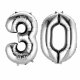Balony 30 srebrne - 88 cm wysokie - dekoracje na 30-te urodziny