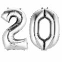 Balony cyfry 2 i 0 srebrne - 88cm - dekoracje na 20-te urodziny