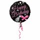 Balon foliowy 18" Happy birthday czarno-różowy
