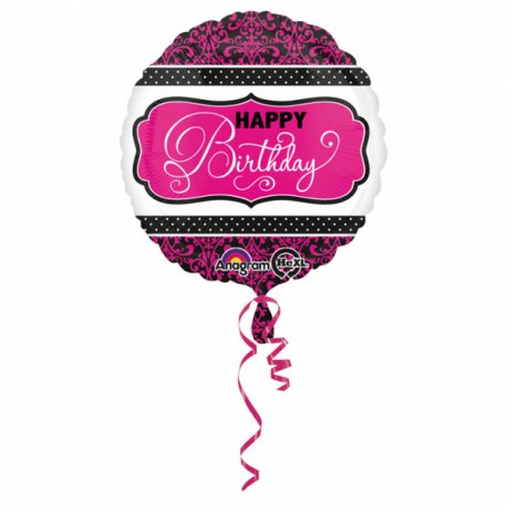 Balon foliowy 17" Happy birthday różowo-biało-czarny