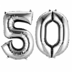 Balony Dekoracje na 50 urodziny - Srebrne Cyfry 5 i 0 - 88cm