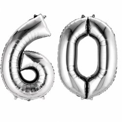 Balony Dekoracje na 60 urodziny - Srebrne Cyfry 6 i 0 - 88cm
