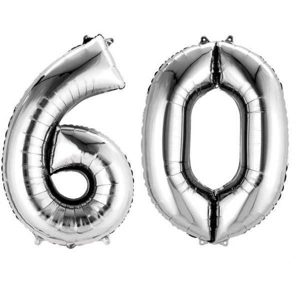 Balony Dekoracje Na 60 Urodziny Srebrne Cyfry 6 I 0 88cm