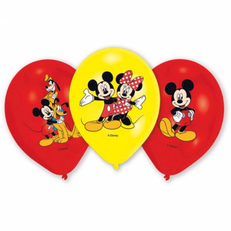 6 balonów Myszka Mickey - 11" 27,5 cm - balony lateksowe