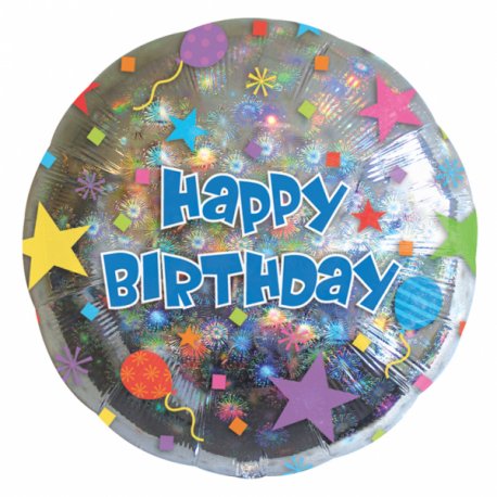 Balon Urodzinowy Fajerwerki Foliowy 18" (45 cm) - Happy Birthday