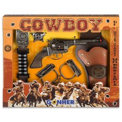 COWBOY Zestaw - Rewolwer, Kajdanki, Pasek, Kabura, Gwiazda - GONHER