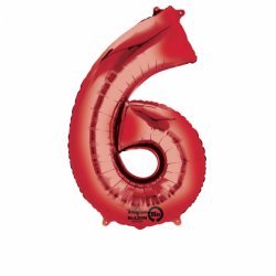Balon Foliowy Cyfra 6 Czerwona 55x88 cm - na urodziny