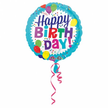  Balon "Happy Birthday" okrągły w baloniki - 43 cm