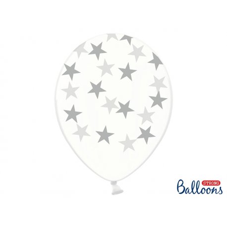 Balon lateksowy Crystal Clear 30 cm - Srebrne gwiazdki