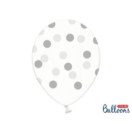 Balon lateksowy Crystal Clear 30 cm - Srebrne kropki