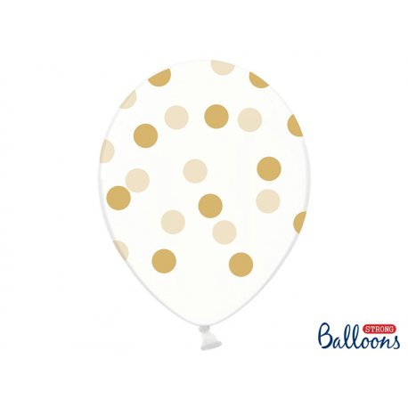 Balon lateksowy Crystal Clear 30 cm - Złote kropki