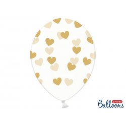 Balon lateksowy Crystal Clear 30 cm - Złote Serduszka