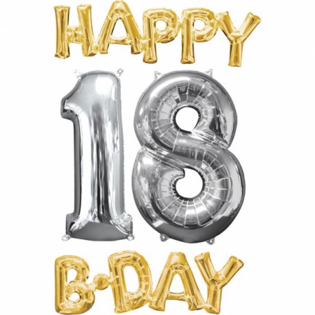Balony na 18-te urodziny Cyfra 1 i 8 oraz napis Happy Birthday