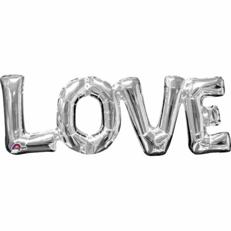 Balon Napis LOVE - srebrny kolor 63 cm x 22 cm