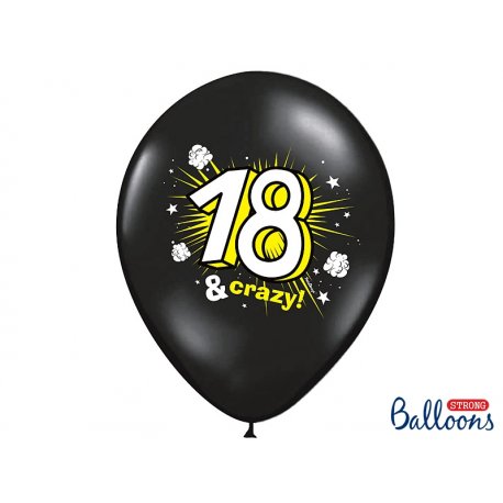 18 & Crazy czarne Balony na 18 stke - 30cm