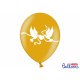 Balon lateksowy 30cm - Białe gołąbki, metalic gold