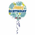 Balon Kwiaty i napis "Happy Birthday" na urodziny - 43 cm