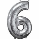 Balon cyfra 6 srebrna - 66 cm