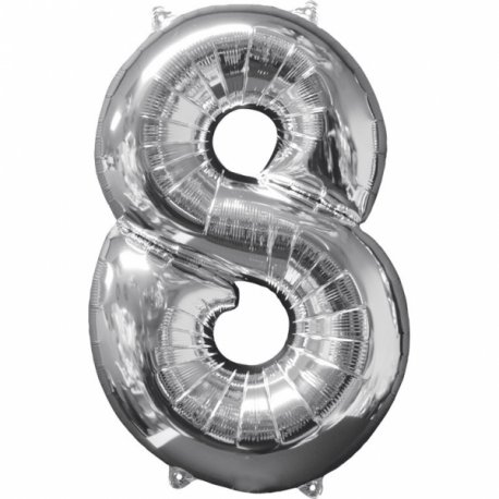 Balon cyfra 8 srebrna - 66 cm