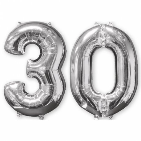 Balon cyfra 30 srebrna - 66 cm