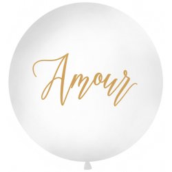 Balon 1 m ze złotym nadrukiem 'Amour' - biały