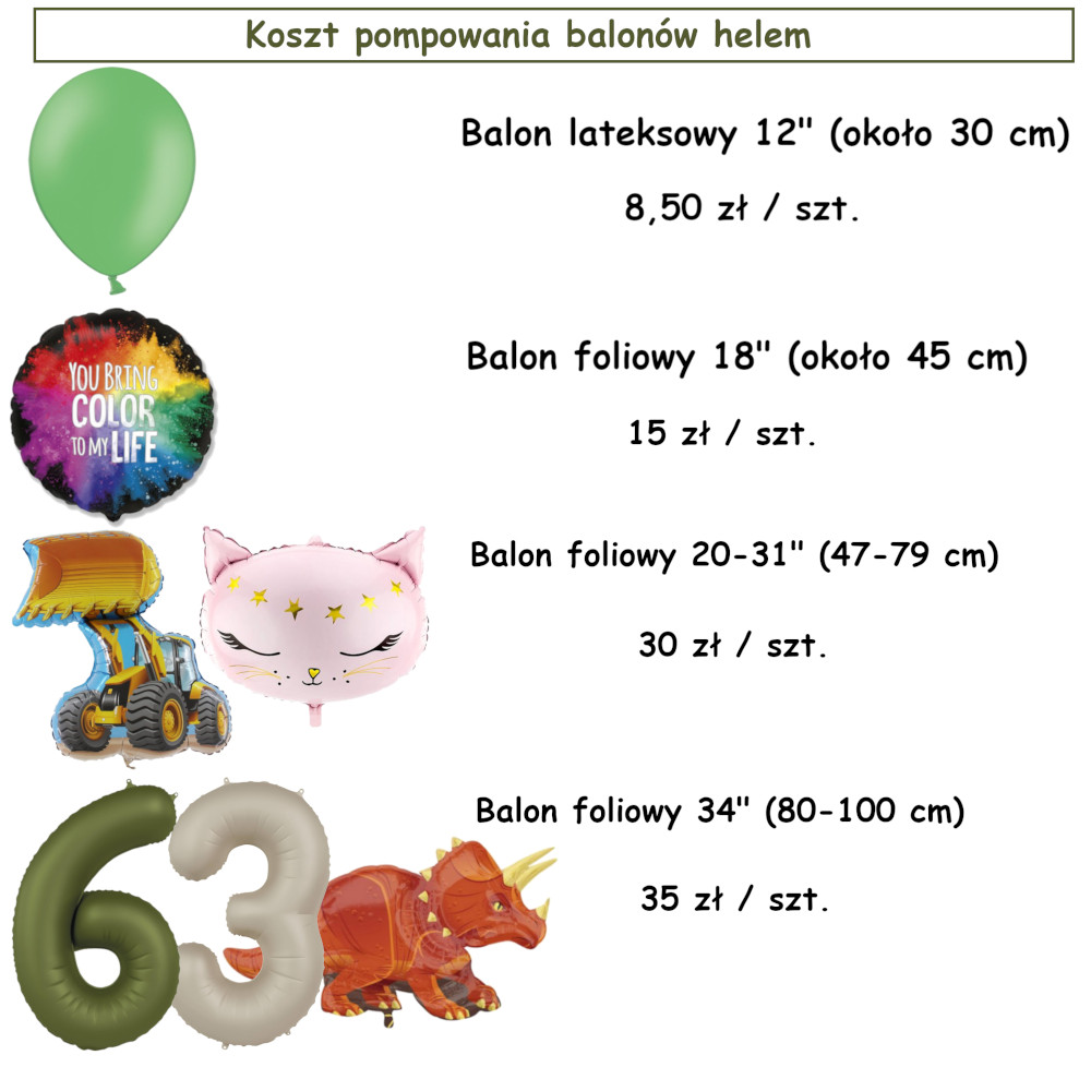 Koszt pompowania balonów helem w sklepie NIC Z CHIN - Kraków