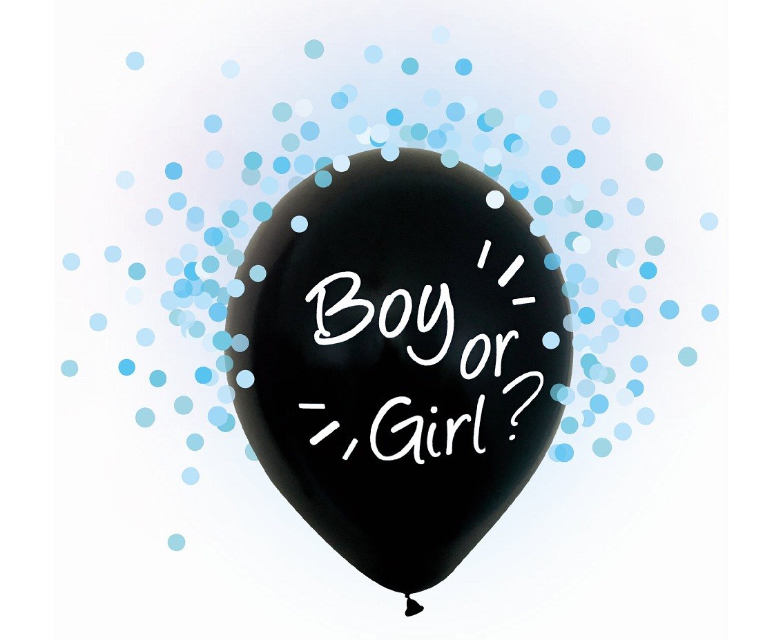 Balon - Płeć Dziecka - Boy or Girl - Chłopiec - niebieskie confetti