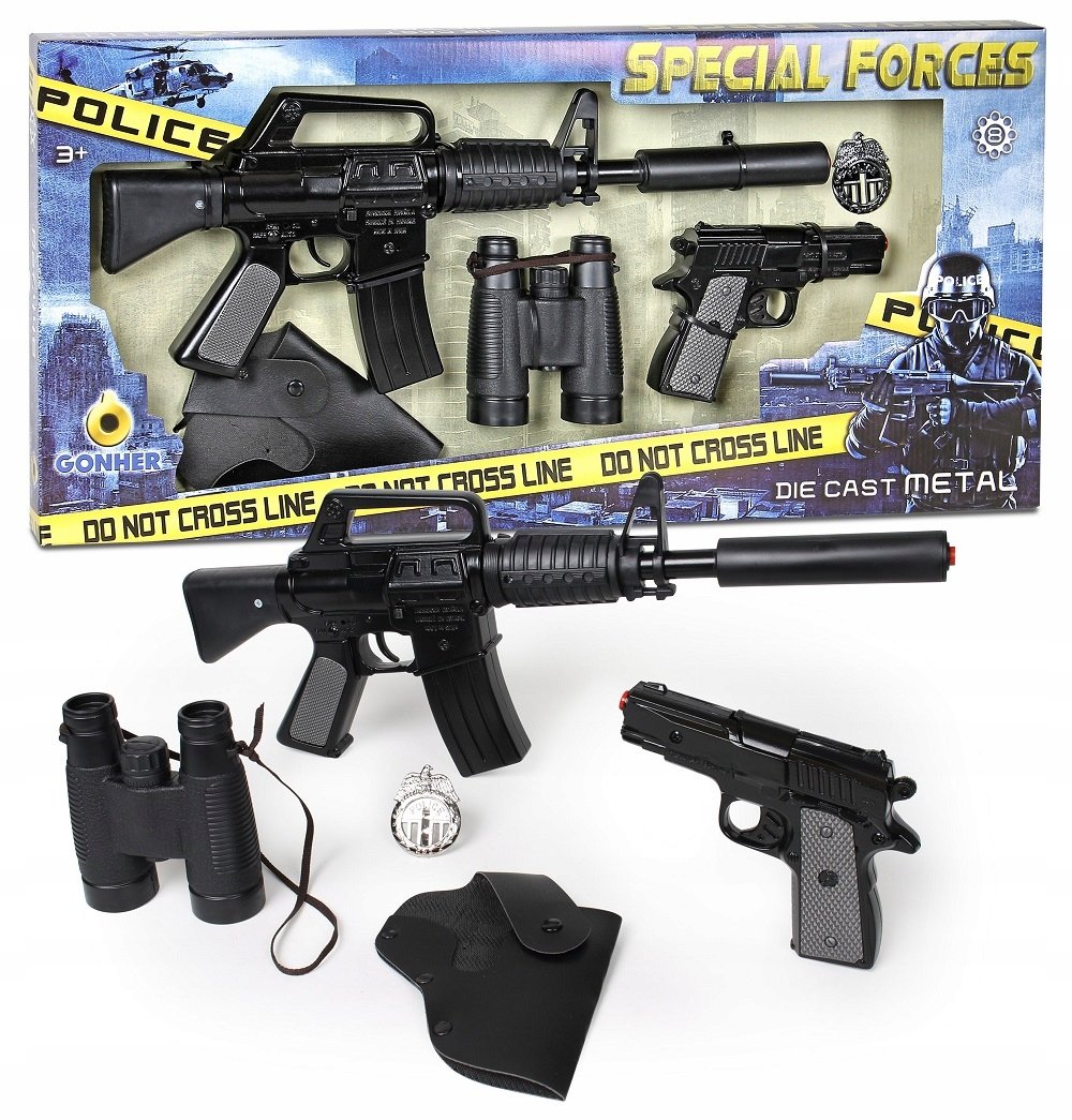 GONHER 425/6 - Zestaw policjanta, karabin, pistolet, lornetka, odznaka