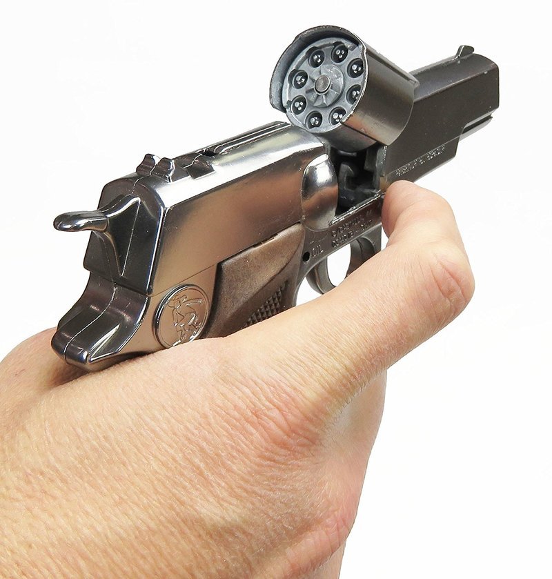 Gonher 125/0 - Srebrny metalowy pistolet - wysuwany magazynek 8 strzałowy